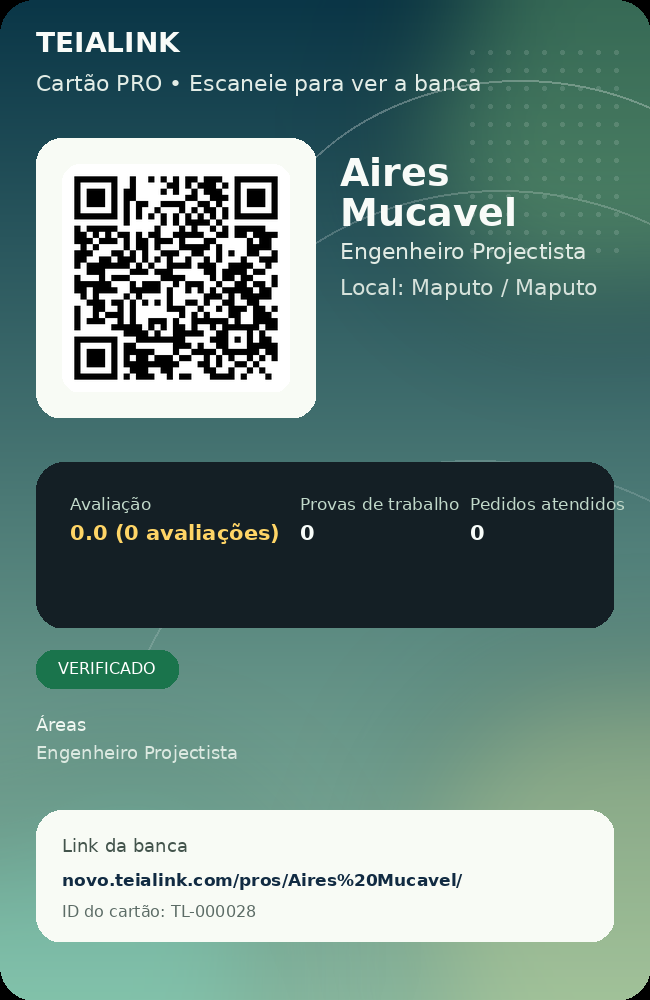 Cartão verso de Aires Mucavel