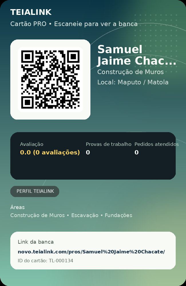 Cartão verso de Samuel Jaime Chacate