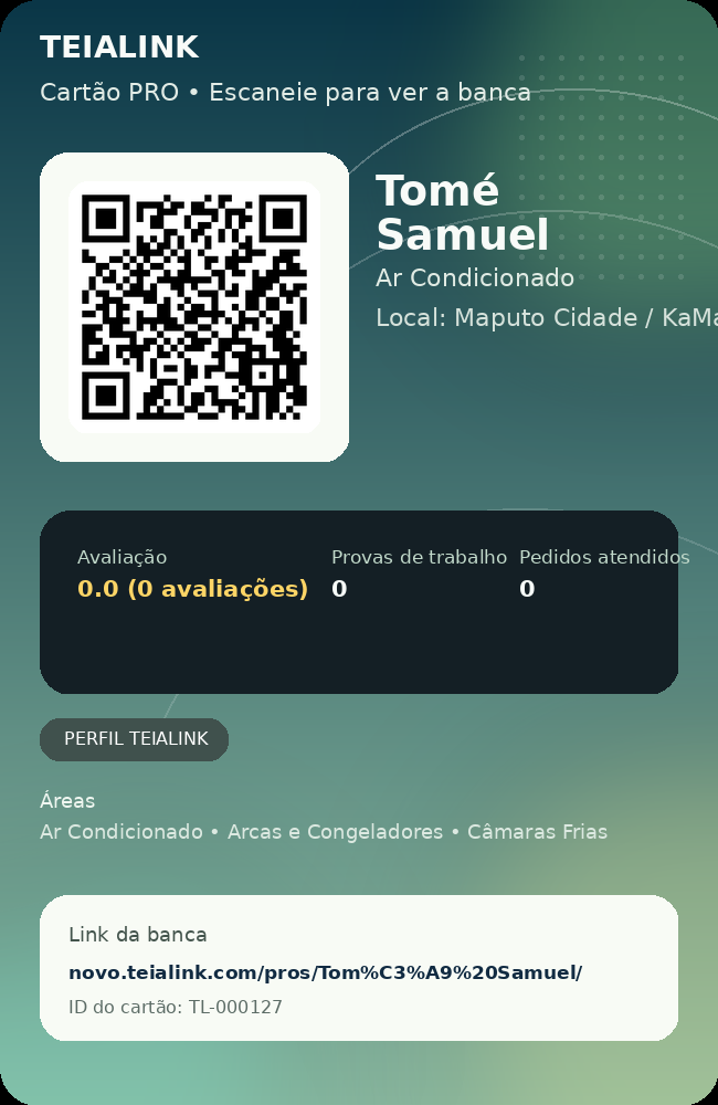 Cartão verso de Tomé Samuel