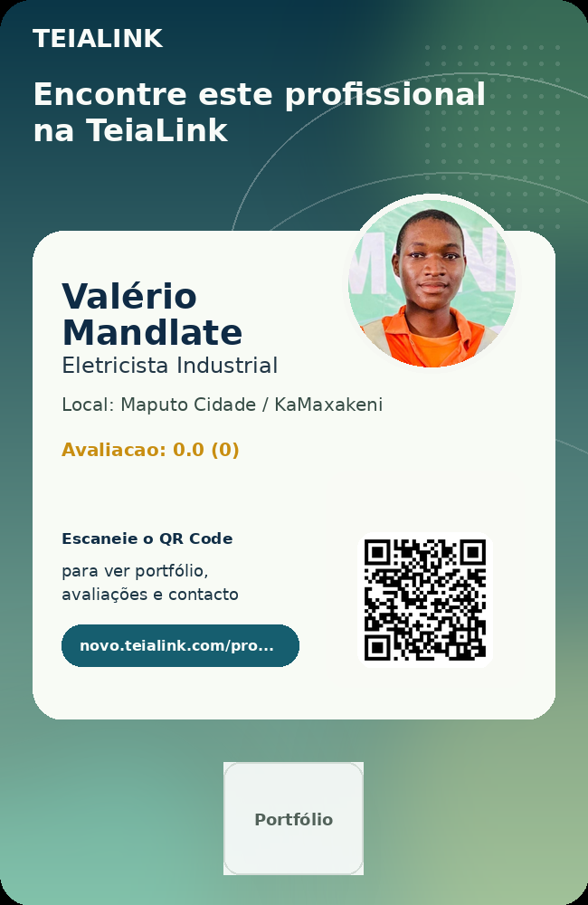 Cartão frente de Valério Mandlate